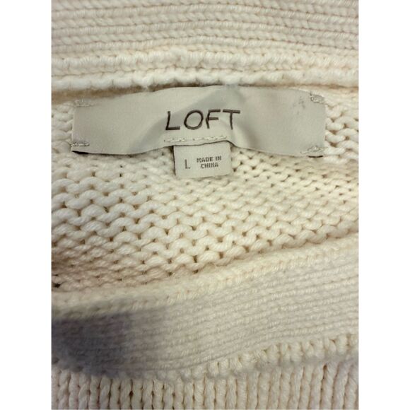 Ann Taylor LOFT Bobble Knit Polka Dot Sweater Boat Neck Cream & Black Large - Picture 9 of 11